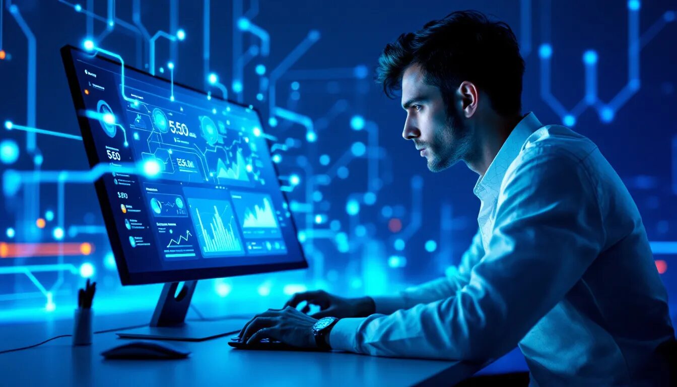 A digital marketing professional optimizing a Google Ads campaign on a computer.