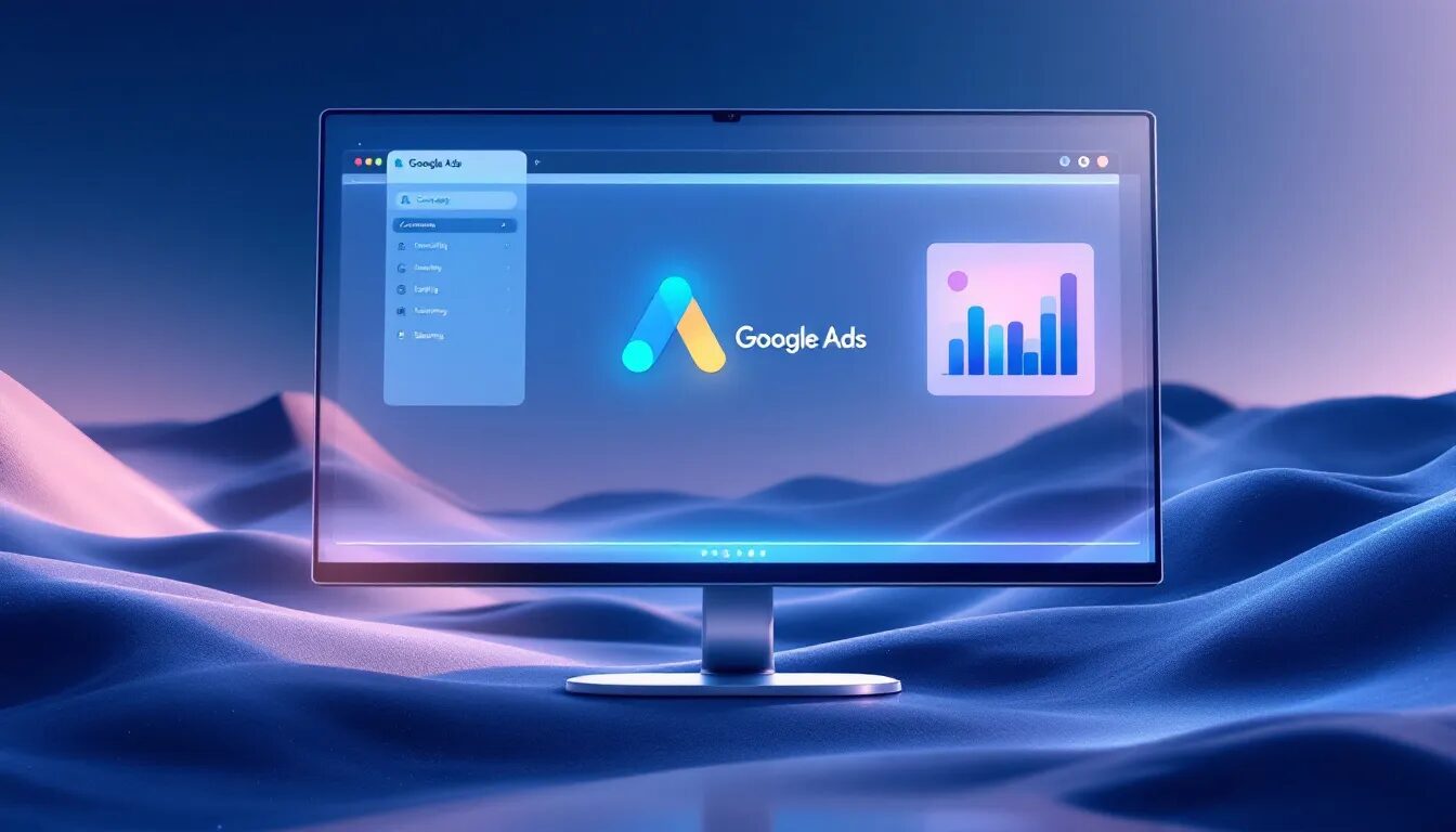 An overview of setting up a Google Ads campaign with a computer screen displaying the Google Ads interface.