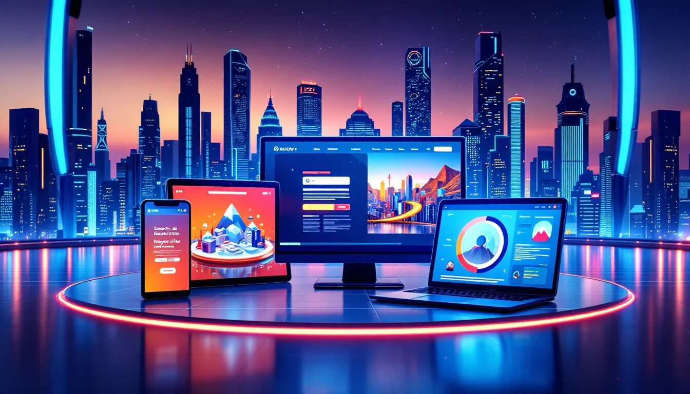 Different ad formats displayed on various digital devices, including search and display ads.